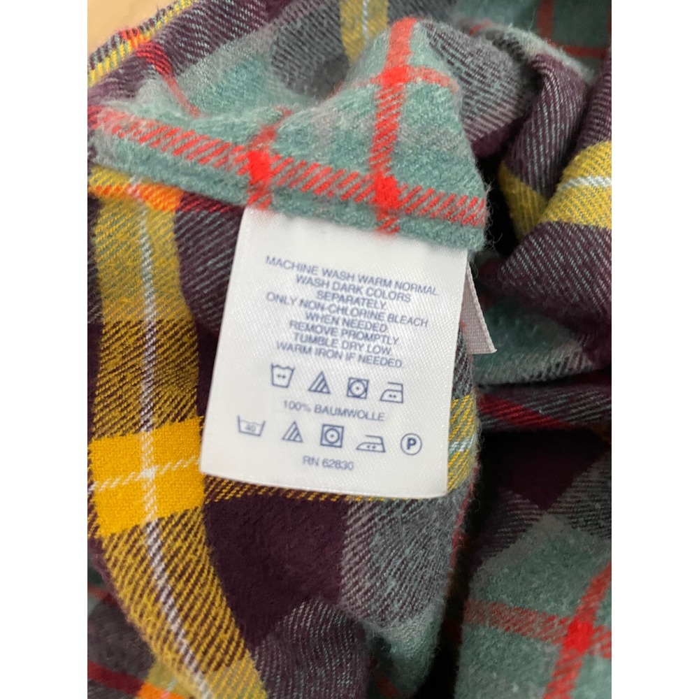 Lands End Mens XL Flannel Shirt Plaid Teal Burgundy Traditional Fit Cotton - Picture 7 of 7